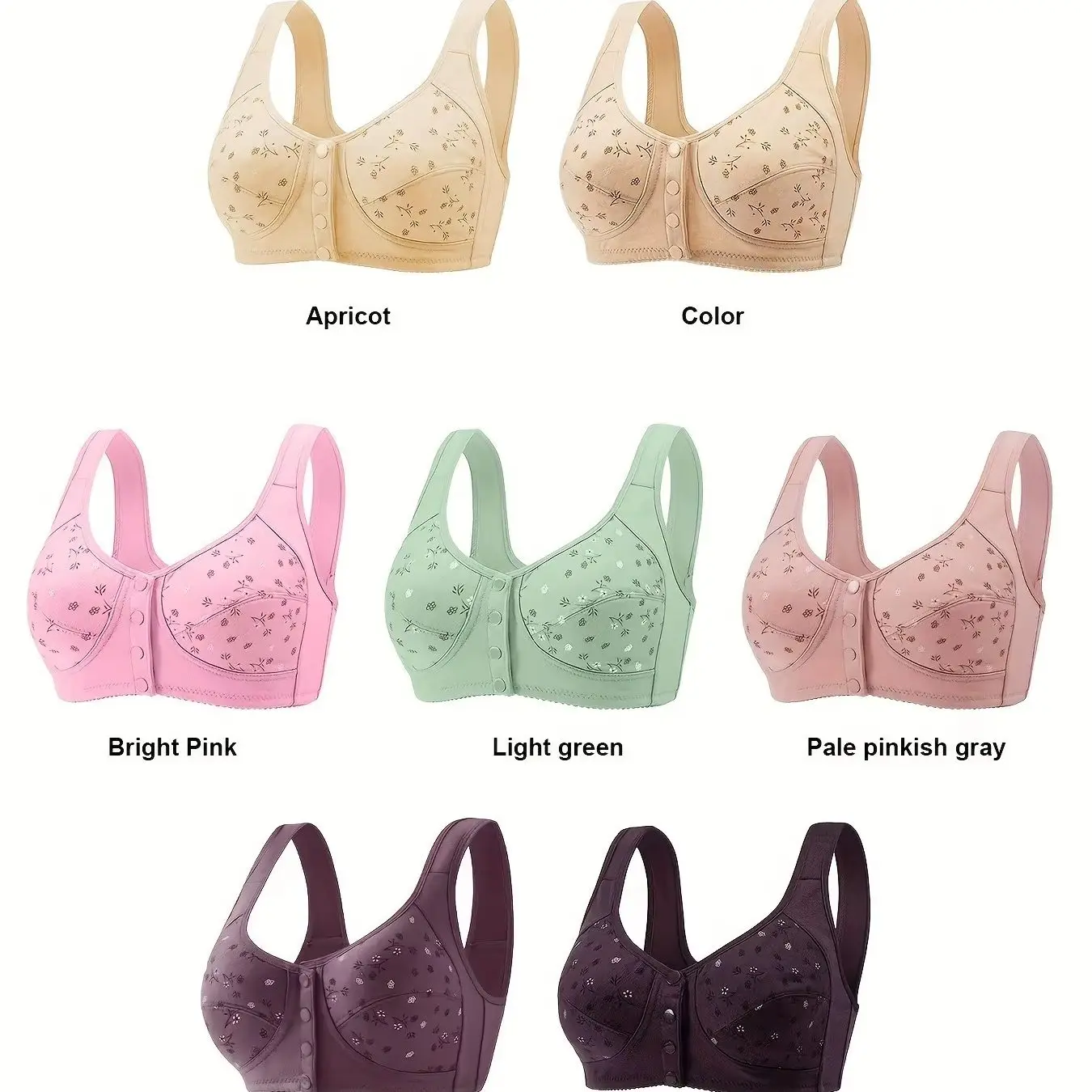 Elegant Front Buckle Floral Bra for Women – 7-Piece Set, Pressurized Support, Adjustable, Breathable, Ideal for Breastfeeding - Image 2