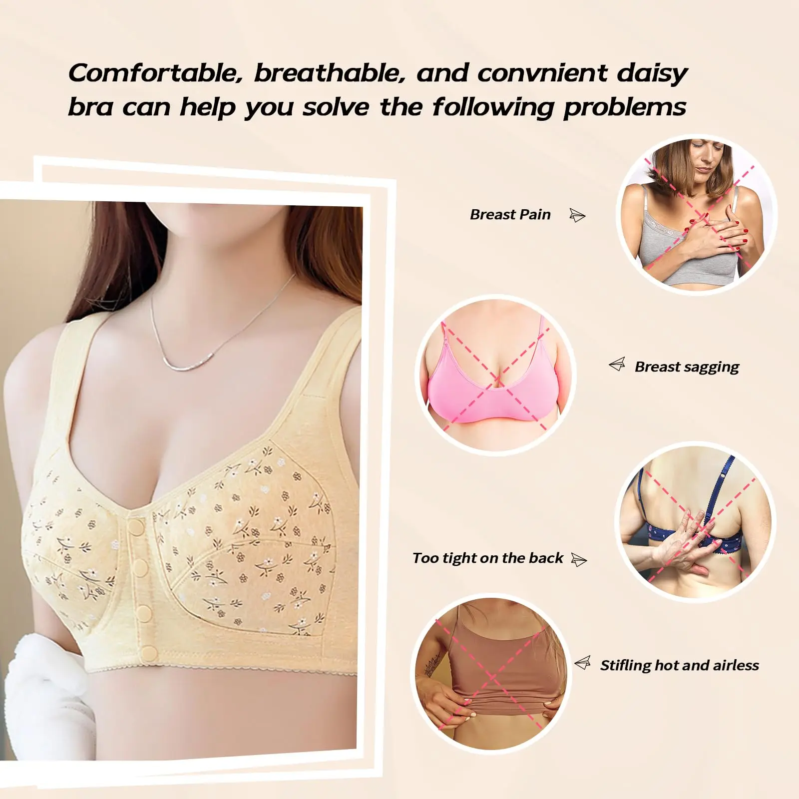 Elegant Front Buckle Floral Bra for Women – 7-Piece Set, Pressurized Support, Adjustable, Breathable, Ideal for Breastfeeding - Image 5