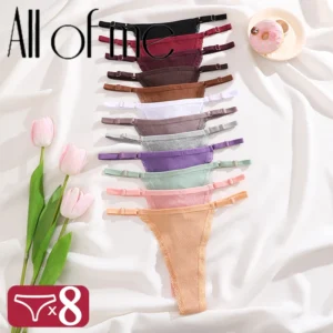 8PCS/Set Cotton Panties Sexy G-String Women's Underwear T-Back Lingerie Femme Underpants Briefs Adjustable Waist Thong Intimates