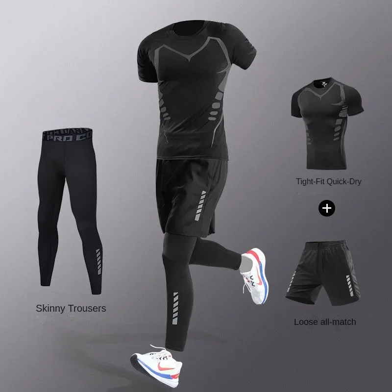 3-7Pcs Men's Ice Fiber Quick-Dry Running Fitness Full Set/Suit Tracksuit For Marathon, Training Cycling,Jogging,Gym, sweatpants - Image 7