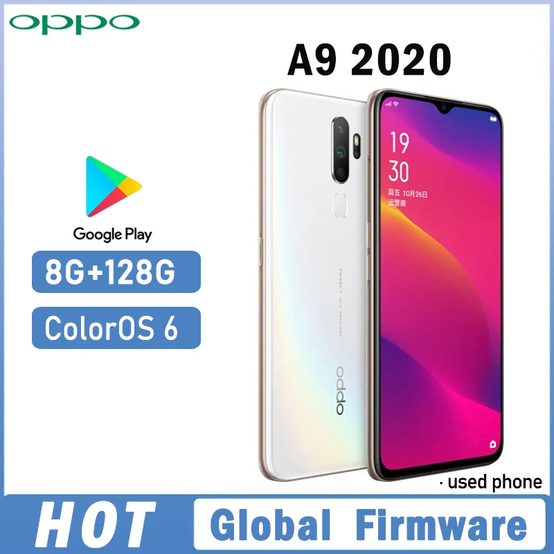 OPPO A9 2020 smartphone Global firmware 48MP Quadruple camera Dual SIM Snapdragon 665 5000mAh used phone