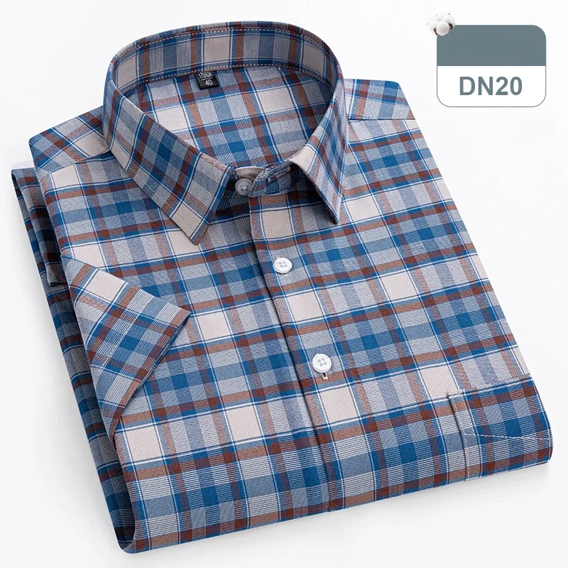 New in shirts oversize 14xl 100%cotton hight qulity summer short sleeve shirts for men slim fit formal plain shirt plaid clothes - Image 13
