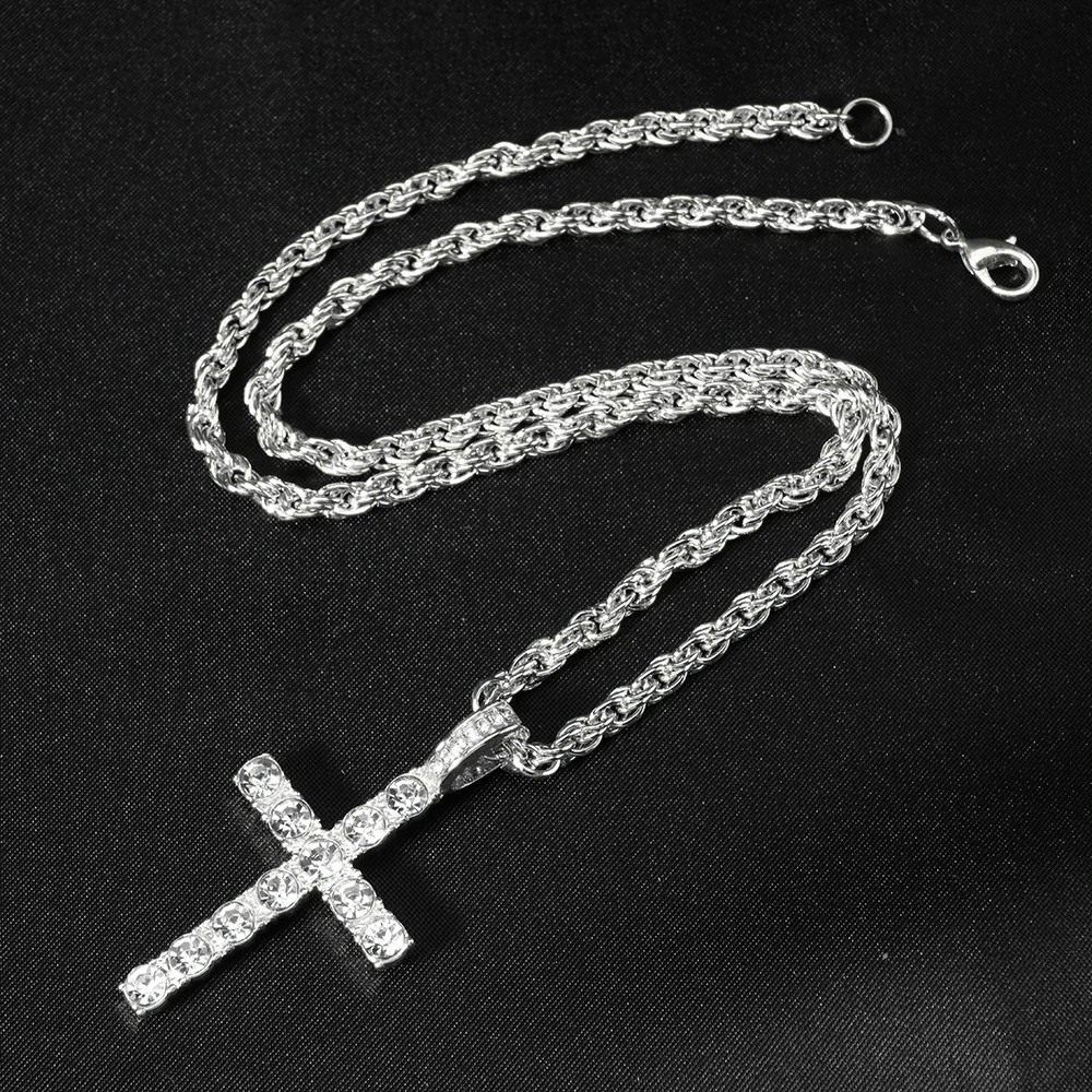 Hip Hop Iced Out Cross Pendant Necklace Strap 4mm Zircon Tennis Chain Men Women Sparkling Necklace Punk Jewelry Fashion Gift - Image 7
