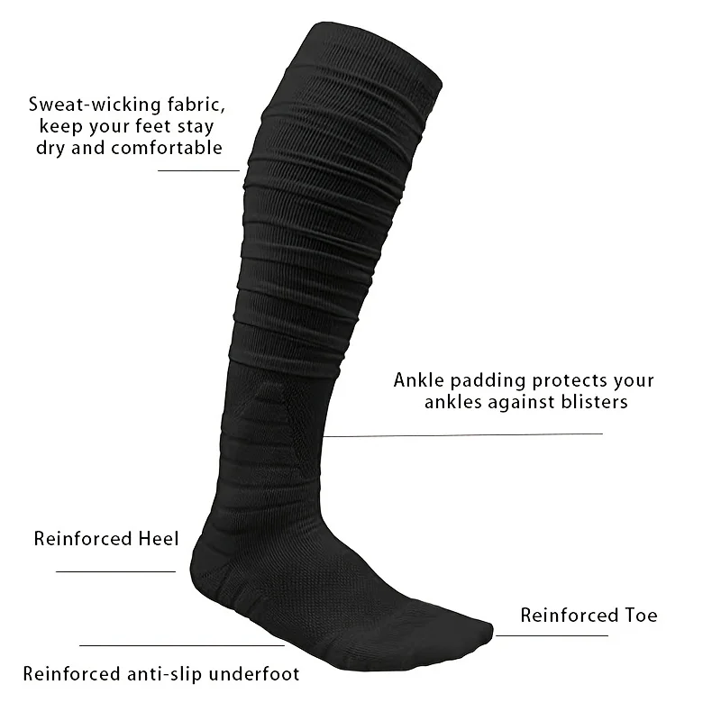1pair Men's Football Socks, Breathable Sweat-absorbing Sock For Super Foot Bowl - Image 3