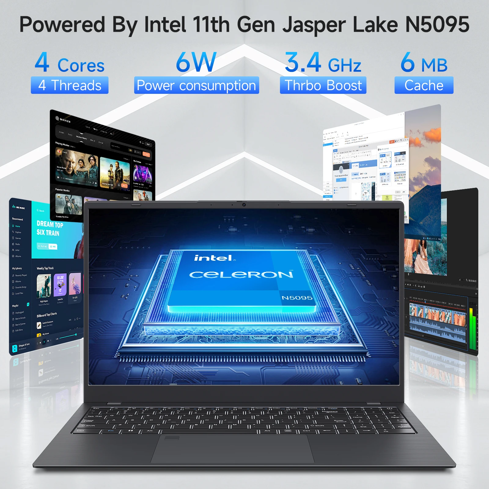15.6 Inch Business Laptop Notebook PC CPU N5095 16GB RAM 1TB SSD Storage Windows 11 Fingerprint Recognition Backlit Keyboard - Image 3