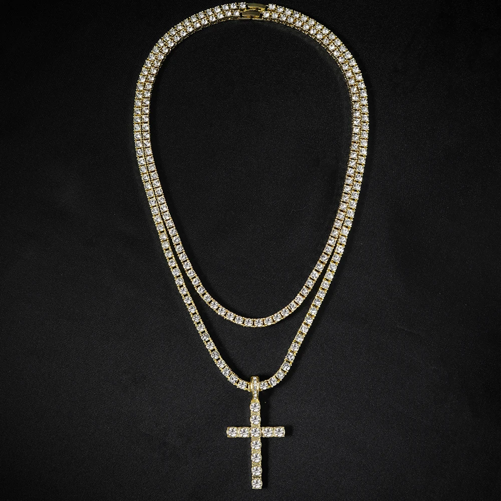 Hip Hop Iced Out Cross Pendant Necklace Strap 4mm Zircon Tennis Chain Men Women Sparkling Necklace Punk Jewelry Fashion Gift - Image 4