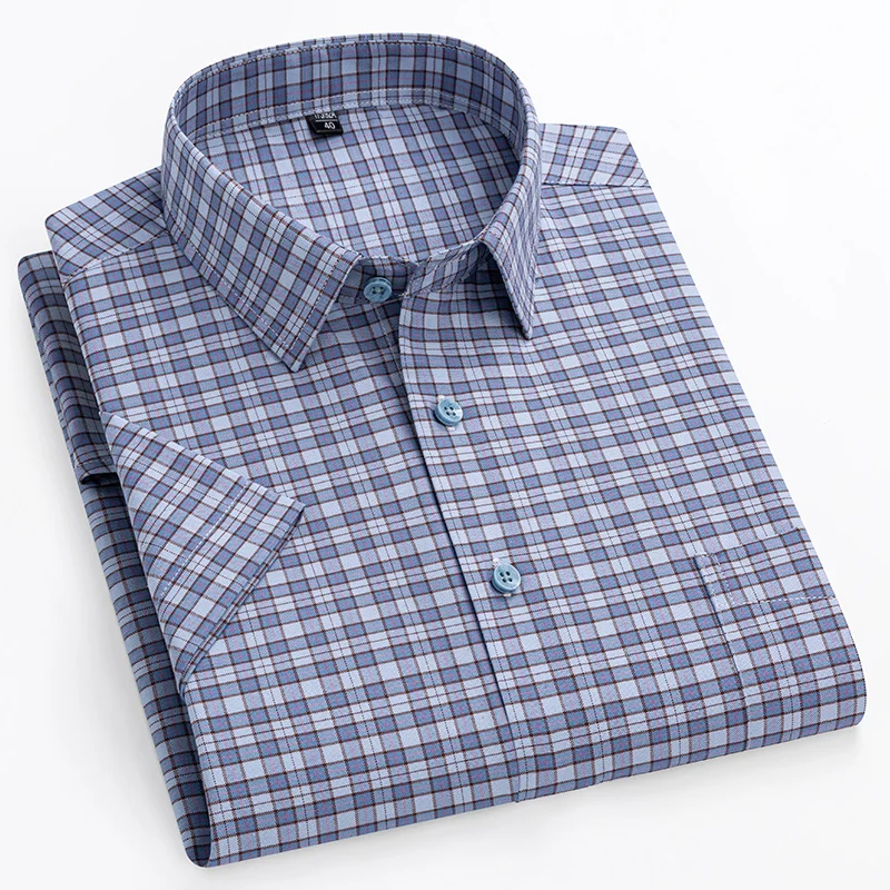 New in shirts oversize 14xl 100%cotton hight qulity summer short sleeve shirts for men slim fit formal plain shirt plaid clothes - Image 4