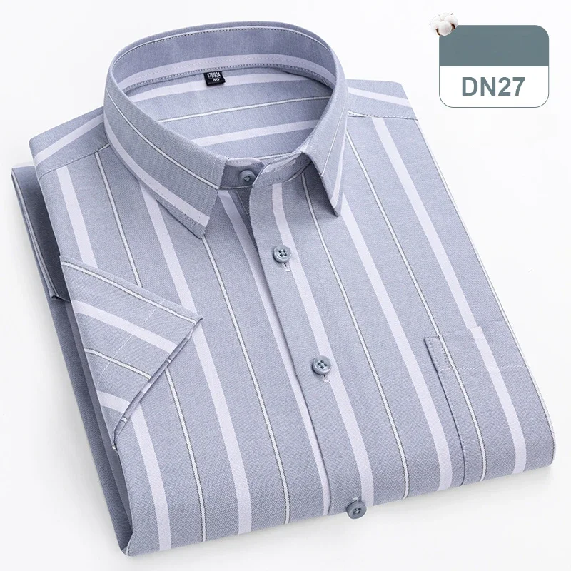 New in shirts oversize 14xl 100%cotton hight qulity summer short sleeve shirts for men slim fit formal plain shirt plaid clothes - Image 7