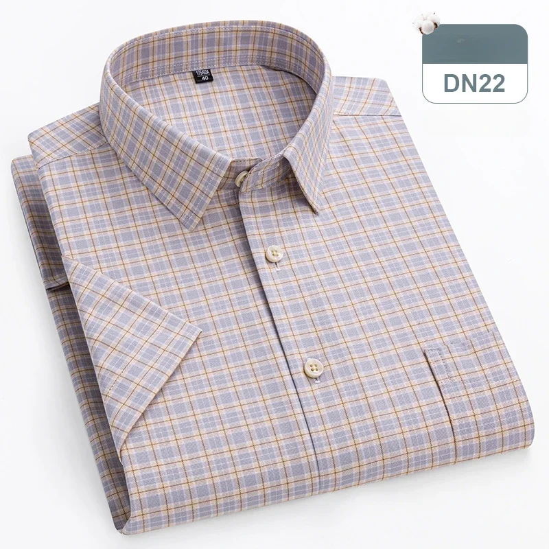 New in shirts oversize 14xl 100%cotton hight qulity summer short sleeve shirts for men slim fit formal plain shirt plaid clothes - Image 9