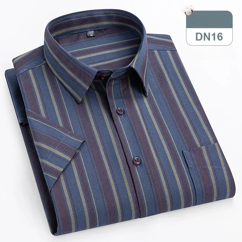 New in shirts oversize 14xl 100%cotton hight qulity summer short sleeve shirts for men slim fit formal plain shirt plaid clothes - Image 16