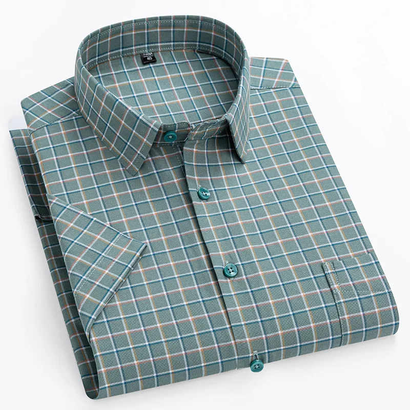 New in shirts oversize 14xl 100%cotton hight qulity summer short sleeve shirts for men slim fit formal plain shirt plaid clothes - Image 3