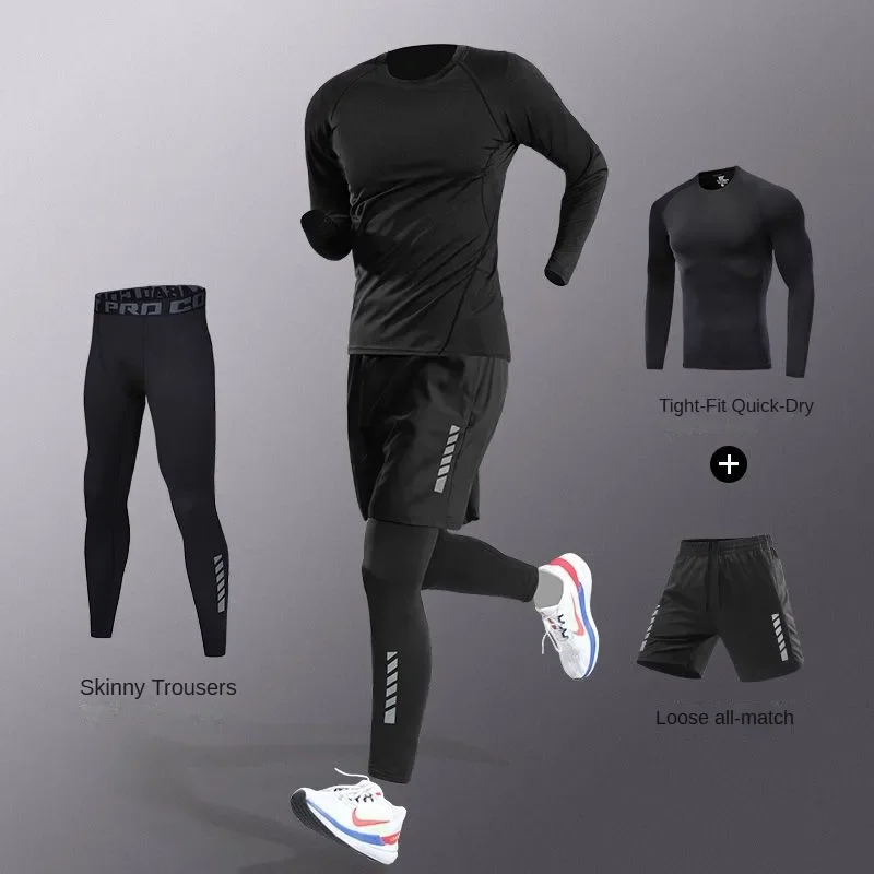 3-7Pcs Men's Ice Fiber Quick-Dry Running Fitness Full Set/Suit Tracksuit For Marathon, Training Cycling,Jogging,Gym, sweatpants - Image 4