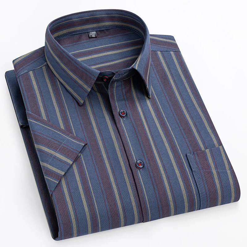 New in shirts oversize 14xl 100%cotton hight qulity summer short sleeve shirts for men slim fit formal plain shirt plaid clothes