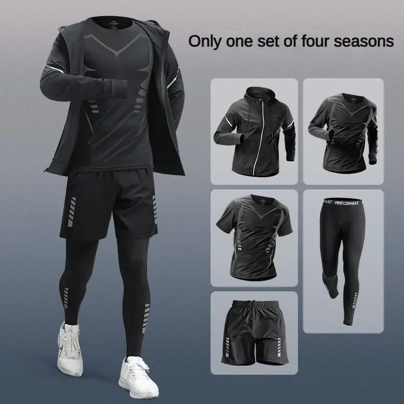 3-7Pcs Men's Ice Fiber Quick-Dry Running Fitness Full Set/Suit Tracksuit For Marathon, Training Cycling,Jogging,Gym, sweatpants - Image 2