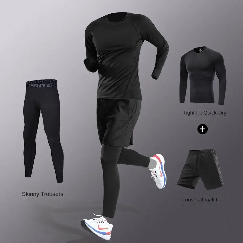 3-7Pcs Men's Ice Fiber Quick-Dry Running Fitness Full Set/Suit Tracksuit For Marathon, Training Cycling,Jogging,Gym, sweatpants - Image 5