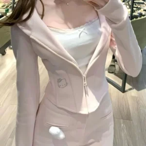 Sanrio Sweatshirt 2Pcs Hello Kitty New Style Cardigan Korean Fashion Casual Sports Suit Spring and Autumn Slim Fit Trousers Hot