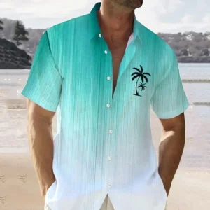Simple Casual Coconut Tree Graphic Shirts Fashion Daily Short Sleeve 3D Printed Hawaiian Shirts For Men Loose Streetwear Blouse