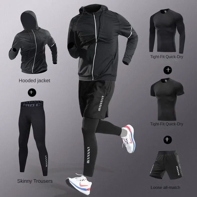 3-7Pcs Men's Ice Fiber Quick-Dry Running Fitness Full Set/Suit Tracksuit For Marathon, Training Cycling,Jogging,Gym, sweatpants - Image 10