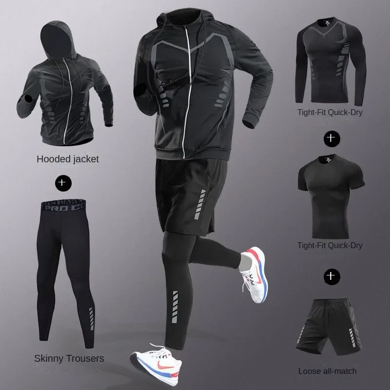 3-7Pcs Men's Ice Fiber Quick-Dry Running Fitness Full Set/Suit Tracksuit For Marathon, Training Cycling,Jogging,Gym, sweatpants - Image 9