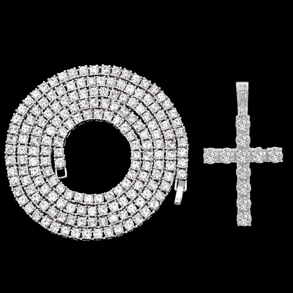Hip Hop Iced Out Cross Pendant Necklace Strap 4mm Zircon Tennis Chain Men Women Sparkling Necklace Punk Jewelry Fashion Gift - Image 9