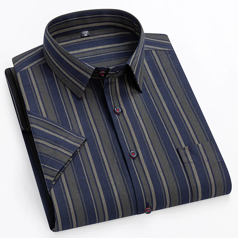 New in shirts oversize 14xl 100%cotton hight qulity summer short sleeve shirts for men slim fit formal plain shirt plaid clothes - Image 2