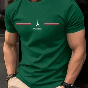 Men's 100% pure cotton summer loose oversized casual Paris letter printed sports round neck short sleeved T-shirt top