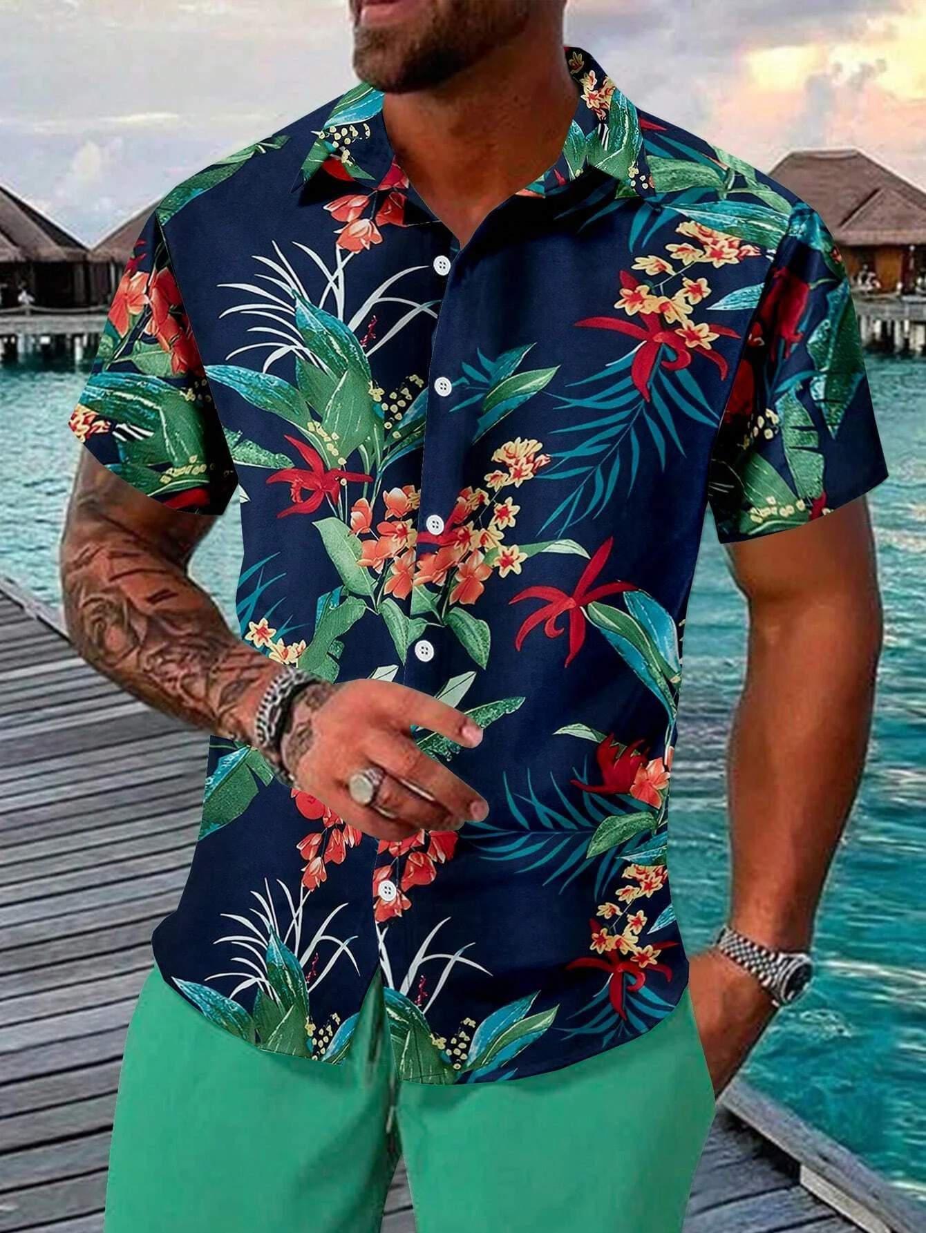 2025 Hawaiian men's summer designer shirt 3d floral print Hawaiian shirt short sleeve floral fashion vintage - Image 5