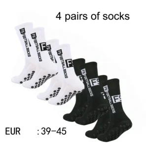 4 Pairs Men's Soccer Socks with Grip, Non Slip Anti Slip Athletic Socks with Cushion Pads for Football/Basketball/Hockey