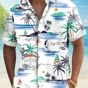Men's Coconut Palm Tropical Plants Shirt Hawaiian Shirt Button Up Shirt Short Sleeve Summer Turndown 3D Print Collared Shirts