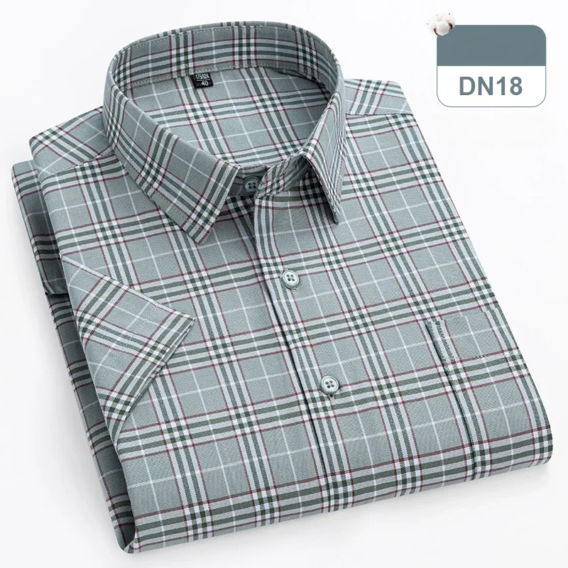 New in shirts oversize 14xl 100%cotton hight qulity summer short sleeve shirts for men slim fit formal plain shirt plaid clothes - Image 15