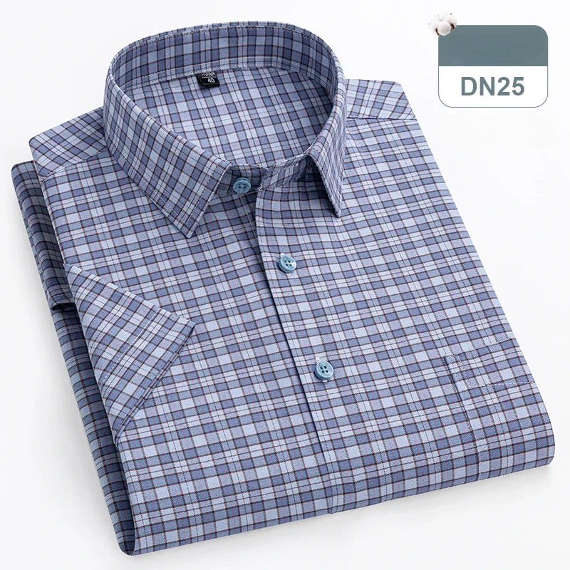 New in shirts oversize 14xl 100%cotton hight qulity summer short sleeve shirts for men slim fit formal plain shirt plaid clothes - Image 11