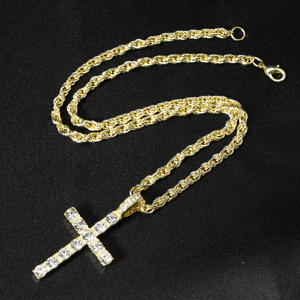Hip Hop Iced Out Cross Pendant Necklace Strap 4mm Zircon Tennis Chain Men Women Sparkling Necklace Punk Jewelry Fashion Gift - Image 2