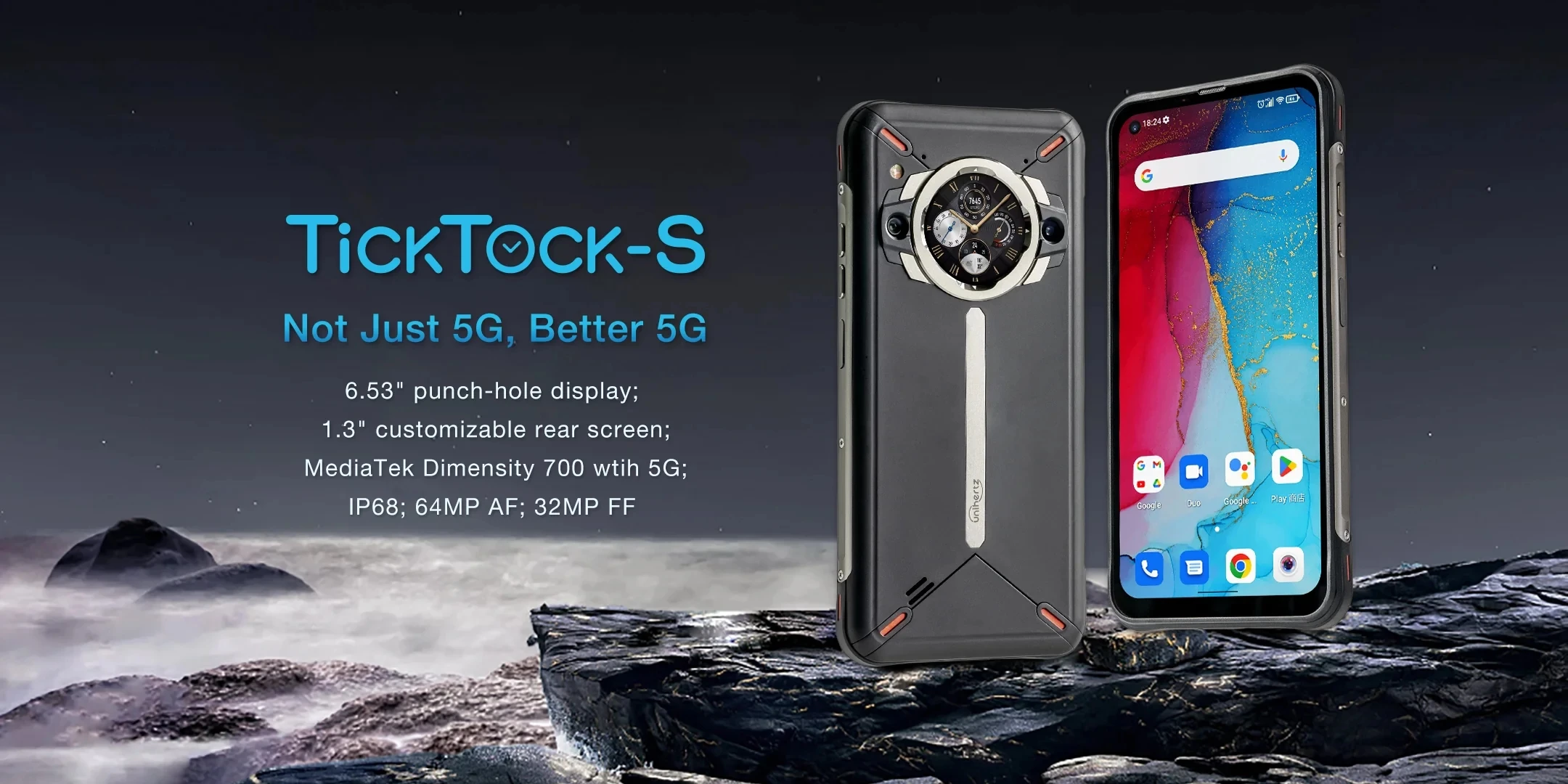 Unihertz Ticktock S Rugged 5G Smartphone 8GB 256GB Cell Phone 5200mAh Mobile Phone 64MP Camera 30W 6.53" Screen Dimensity 700 - Image 2