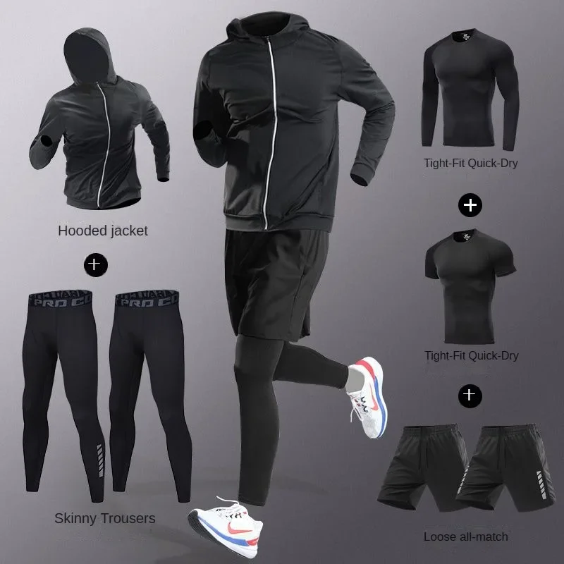 3-7Pcs Men's Ice Fiber Quick-Dry Running Fitness Full Set/Suit Tracksuit For Marathon, Training Cycling,Jogging,Gym, sweatpants - Image 12