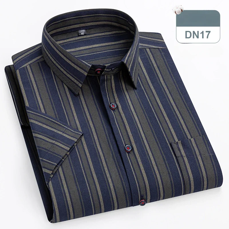 New in shirts oversize 14xl 100%cotton hight qulity summer short sleeve shirts for men slim fit formal plain shirt plaid clothes - Image 14