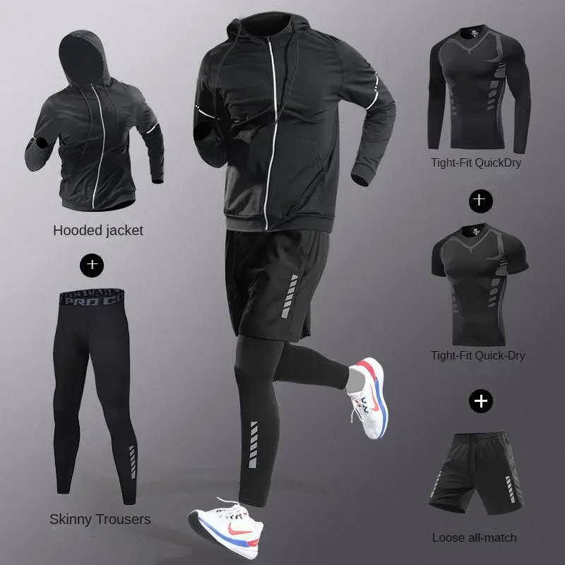 3-7Pcs Men's Ice Fiber Quick-Dry Running Fitness Full Set/Suit Tracksuit For Marathon, Training Cycling,Jogging,Gym, sweatpants - Image 8