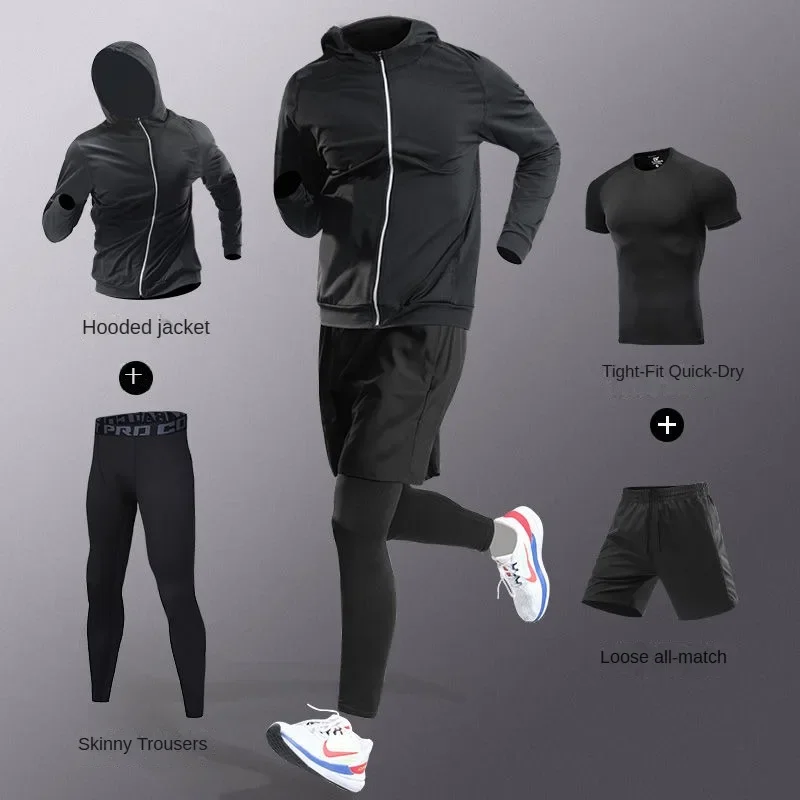 3-7Pcs Men's Ice Fiber Quick-Dry Running Fitness Full Set/Suit Tracksuit For Marathon, Training Cycling,Jogging,Gym, sweatpants - Image 6