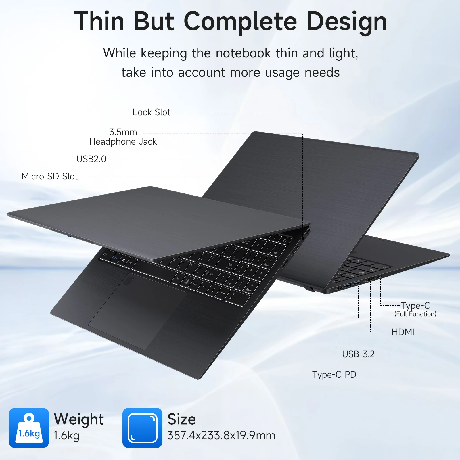 15.6 Inch Business Laptop Notebook PC CPU N5095 16GB RAM 1TB SSD Storage Windows 11 Fingerprint Recognition Backlit Keyboard - Image 2