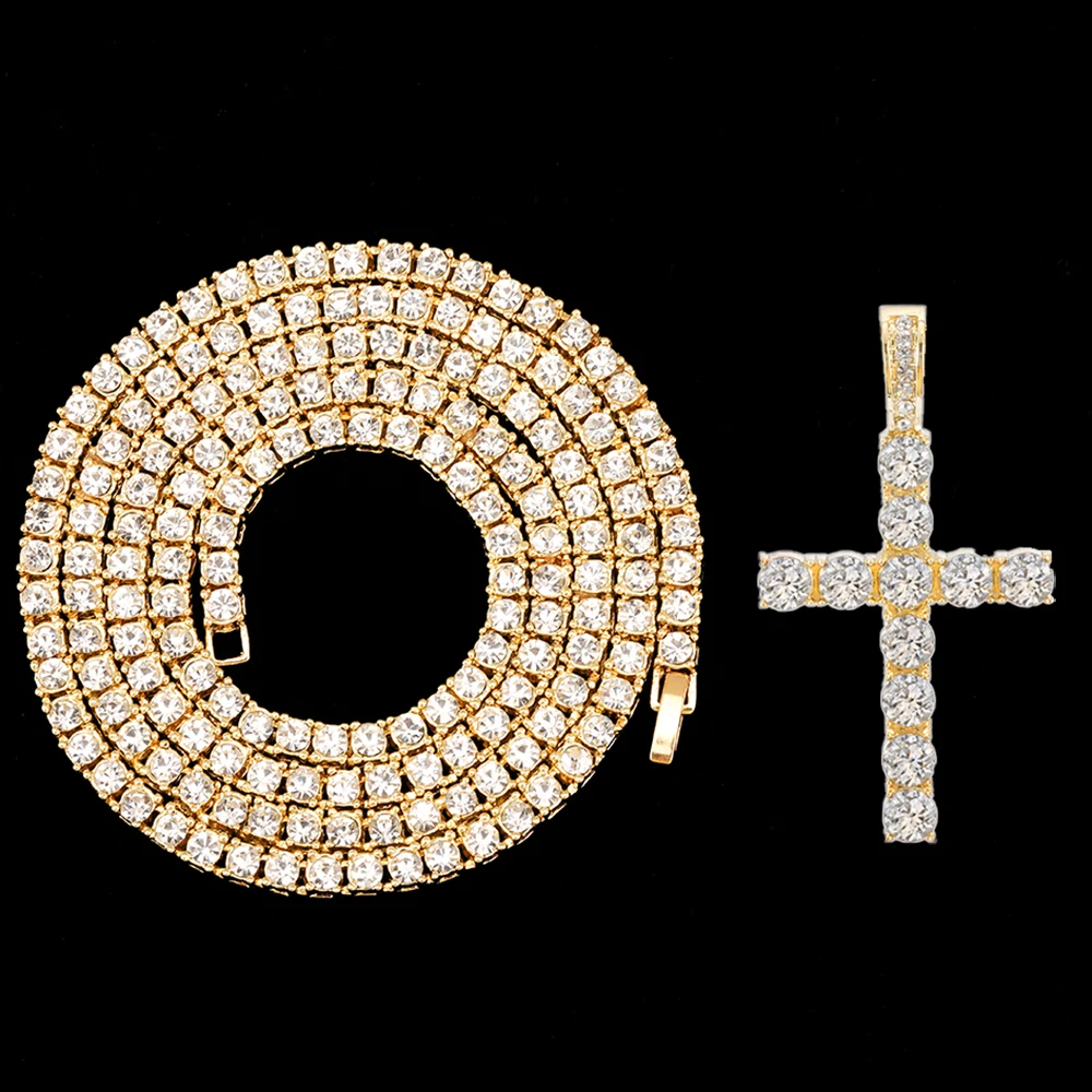 Hip Hop Iced Out Cross Pendant Necklace Strap 4mm Zircon Tennis Chain Men Women Sparkling Necklace Punk Jewelry Fashion Gift - Image 8