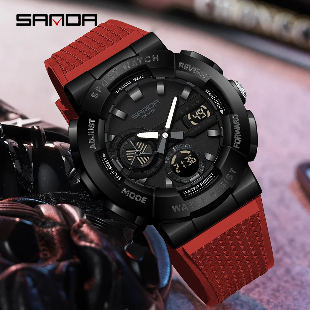 2025 SANDA New 3365 Men's Sports Watch Multifunctional Waterproof Night Light Timer Dual Display Electronic Watch Alarm Clock - Image 5