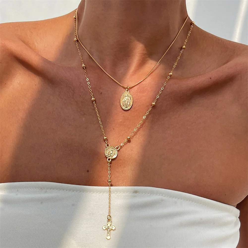 3Pcs Unique Cross Pendant Necklace Set for Women Simple Crystal Necklace Sweater Chain Long Y-shaped Necklace Y2K Party Jewelry - Image 11