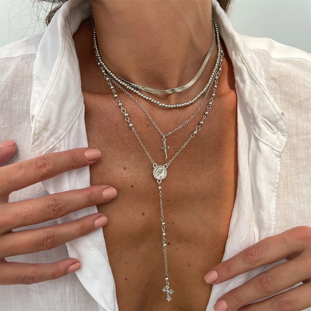 3Pcs Unique Cross Pendant Necklace Set for Women Simple Crystal Necklace Sweater Chain Long Y-shaped Necklace Y2K Party Jewelry - Image 10