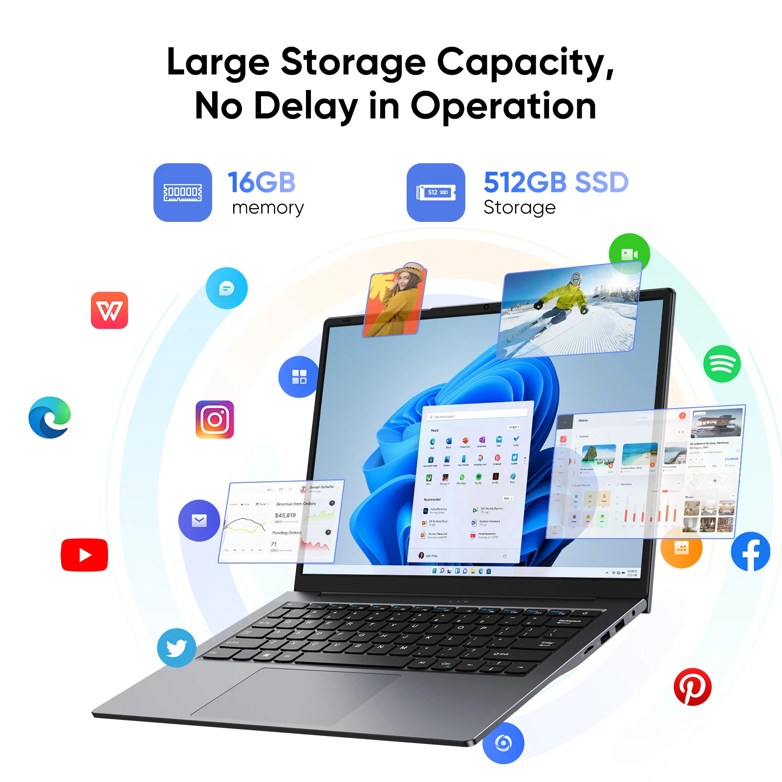Windows 11 Pro Laptop with 14.1" 2K Screen, 16GB RAM, 512GB SSD, Intel Core Processor, Ultra-Thin and Light Notebook - Image 4