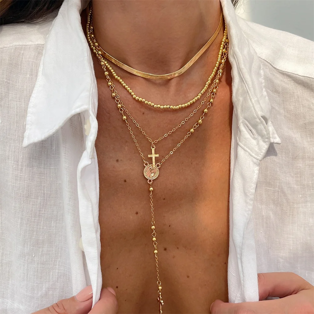 3Pcs Unique Cross Pendant Necklace Set for Women Simple Crystal Necklace Sweater Chain Long Y-shaped Necklace Y2K Party Jewelry - Image 9