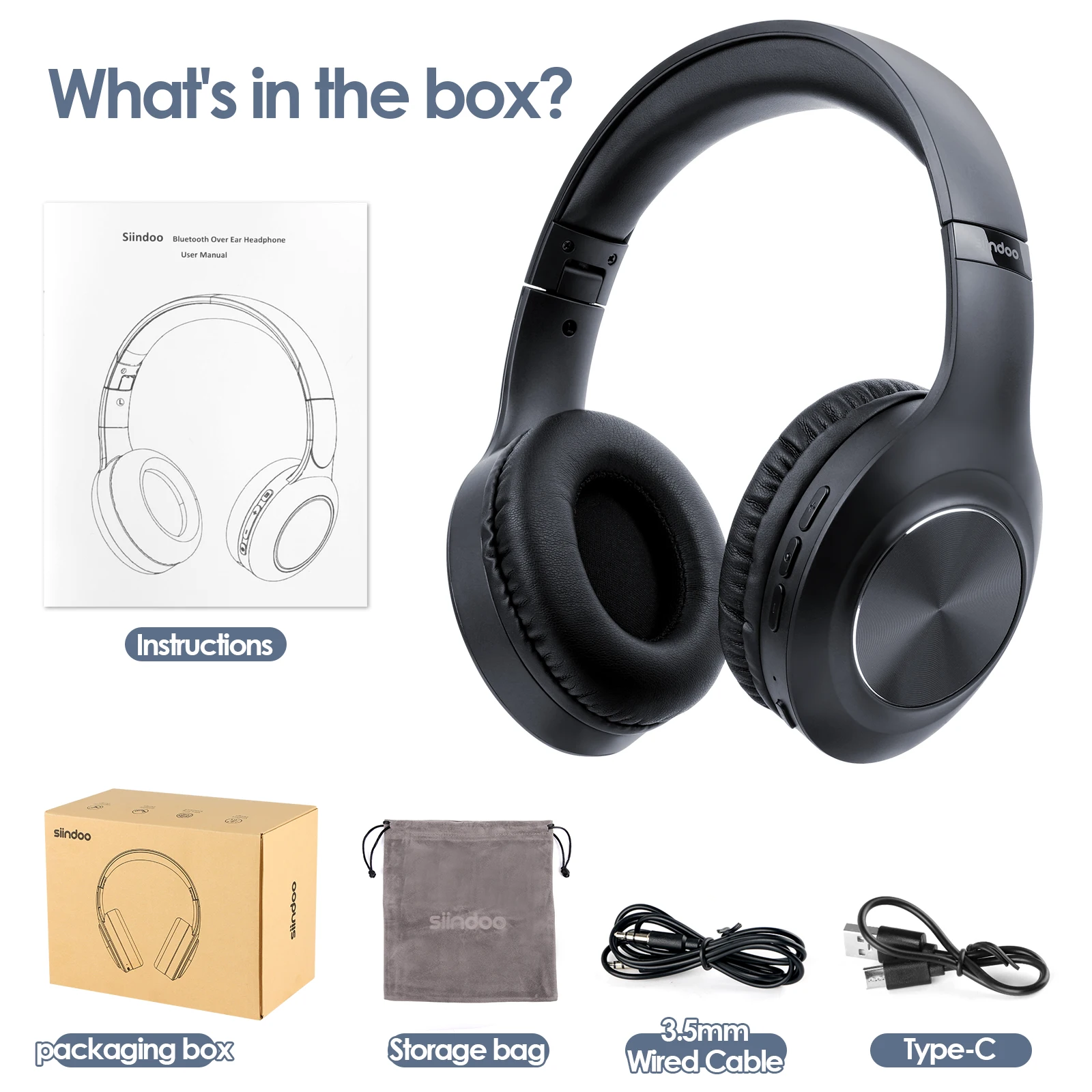 Siindoo JH-ANC923 Active Noise Cancelling Wireless Headset Foldable Over-Ear Bluetooth Headphones With Mic HiFi Stereo Deep Bass - Image 6