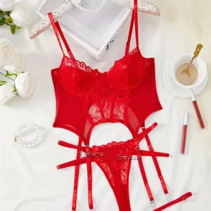 Floral Lace Garter Lingerie Set With Choker Women Intimates 2025 Underwire Bra And Thongs Ladies Underwear Set