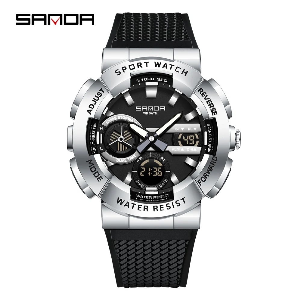 2025 SANDA New 3365 Men's Sports Watch Multifunctional Waterproof Night Light Timer Dual Display Electronic Watch Alarm Clock - Image 7